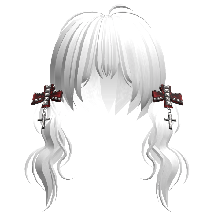 White Vkei Girl Twin Tails w Red Studded Bows