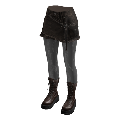 Asymmetric Mini Skirt with Studs (Dark Brown)