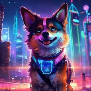 green dog cyberpunk city