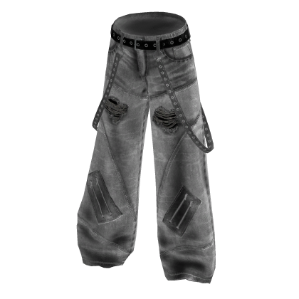 Y2K Rivet Strap Jeans - White
