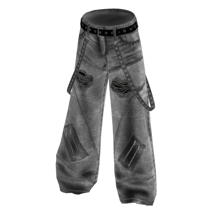 Y2K Rivet Strap Jeans - White