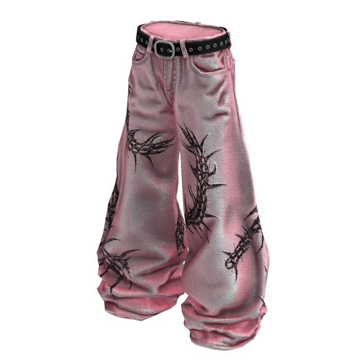 Pink Gothic Centipede Distressed Denim