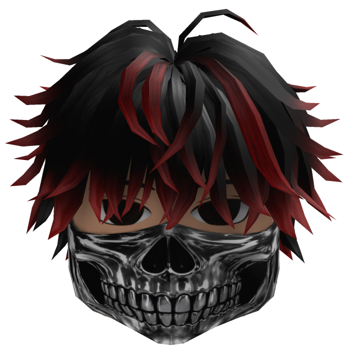 Messy Hair w/ Skull Mask (Black/Crimson)