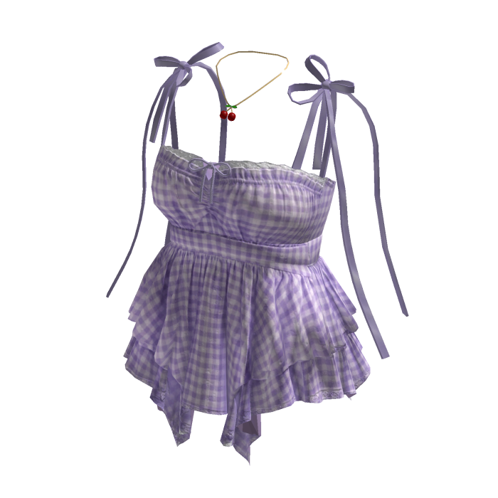 Plaid Peplum Top with Bow Straps (Purple)