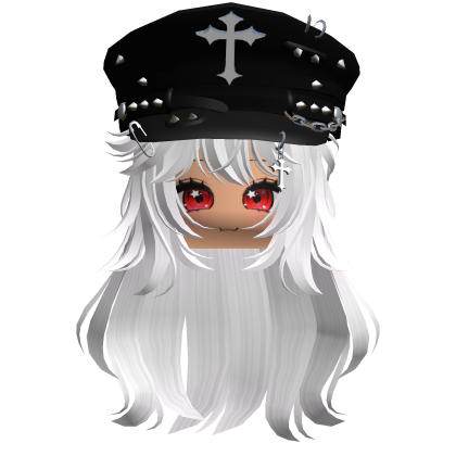 Cute Anime Girl Hair w Cute Face Y2K Hat (White) Roblox item