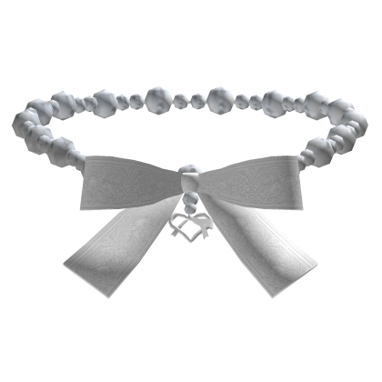 White Pearl Necklace w Bow & Heart