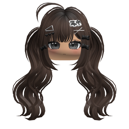 Cute Emo Girl w/ Pigtails & Bow Clips (Brown) Roblox item
