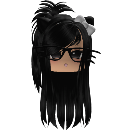 Black Cat Girl Hair + Cat Glasses (Black) Roblox item