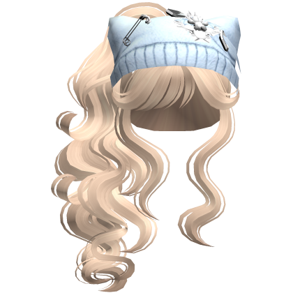 Blue Cat Beanie Y2K Curly Ponytail Hair Blonde Roblox item