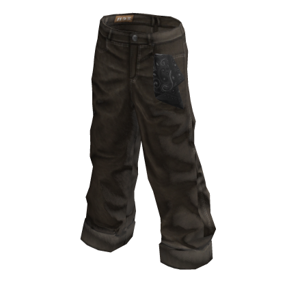 Brown Wash Baggy Denim w/ Black Bandana Pocket
