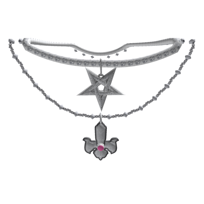 Iced Pentagram & Pink Gem Cross Stack