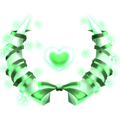 [GLOWING] Green Heart Horns w Flowers Cute Aura