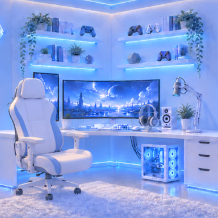 White Blue Gaming Room Background Preppy Gamer Boy