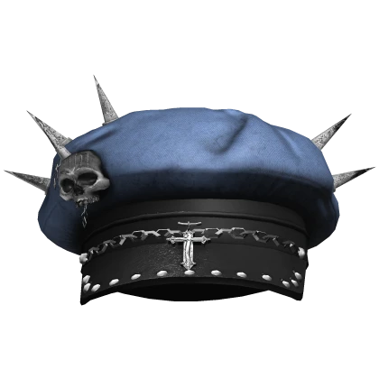 Blue Grunge Punk Beret w/ Skull Badge and Spikes | Roblox Item - Rolimon's