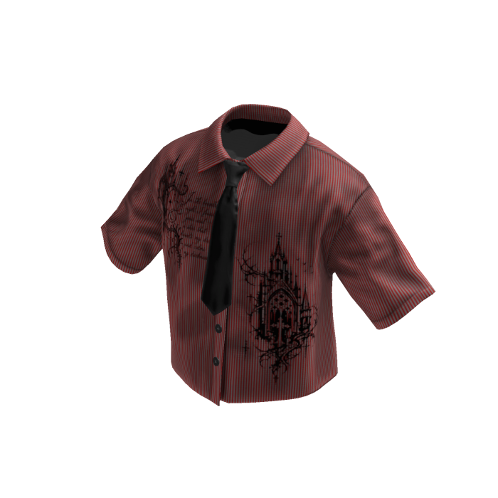 Red Graffiti Grunge Cropped Shirt W Tie & Collar