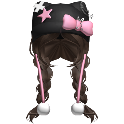 Cute Winter Braids w/ Beanie (Black&Pink) Roblox item