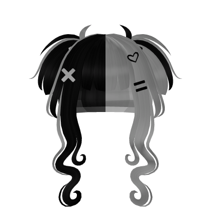 Messy Twin-Tail Curls - Black & White (Half) Roblox item