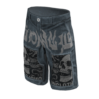 JONCLOTHING Emo Skull Blue Washed Denim Shorts thumbnail