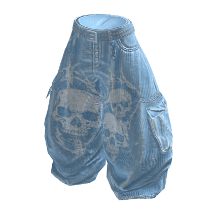 [Y2K] Skulls Baggy Cargo Pants LightBlue thumbnail