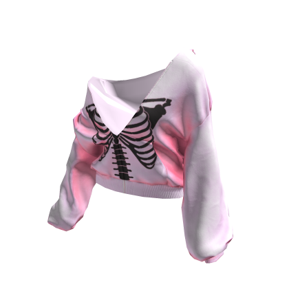 Skeleton Pullover Baggy Hoodie Pink&Black