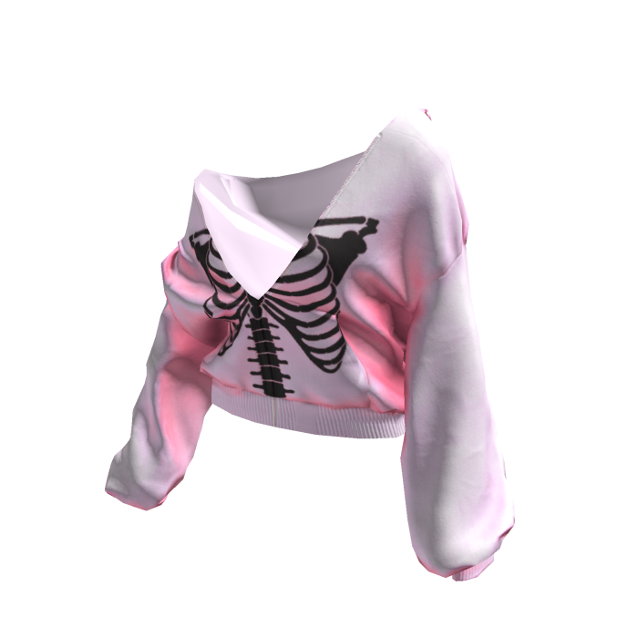 Skeleton Pullover Baggy Hoodie Pink&Black