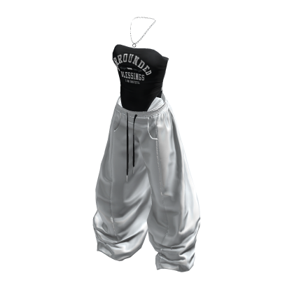 Y2K Swimsuit Wide Pants Outfit (Black/White)