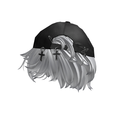 White Messy Emo Hair w/ Y2K Gray Distressed Cap  Roblox item