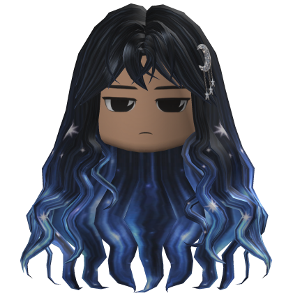 Long Wavy Hair w/ Moon Clips (Black/Blue)