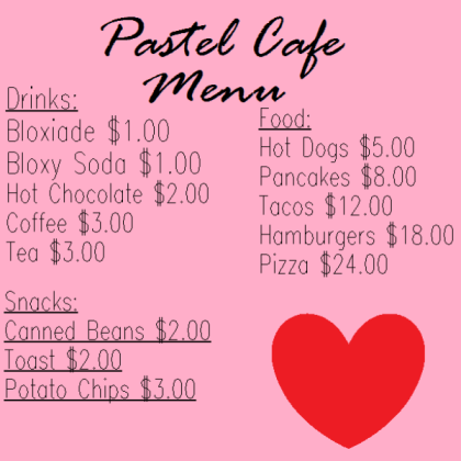 Pastel Cafe Menu Roblox decal