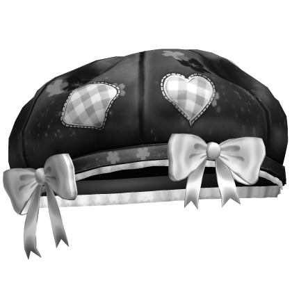 Kawaii Patchwork Bow Beret Black&White