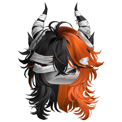 Horned Anime Demon Wolfcut (Black&Orange)