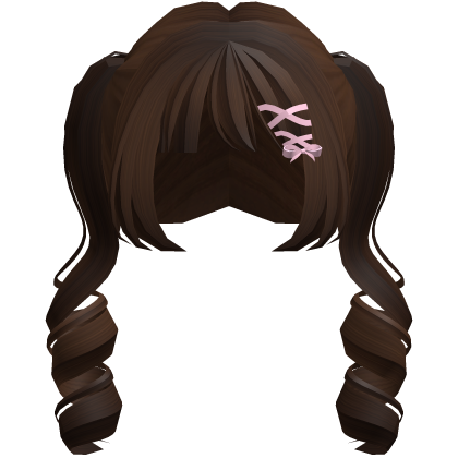 Cute Brown Long Curly Pigtails with Bow Roblox item