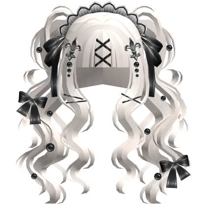 Gothic Doll Curly Pigtails & Ribbons In White