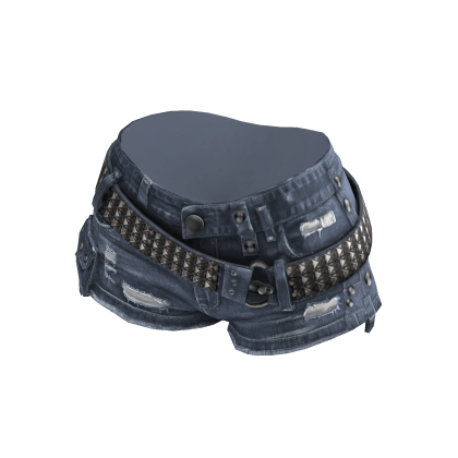Grunge Studded Denim Shorts (Blue)