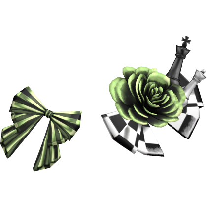 Checkered Chess Bow Headpiece w Rose Pastel Green Roblox item