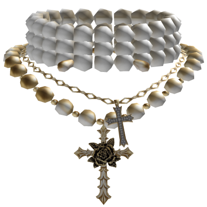 Gold & White Pearl Jesus Cross Necklace Choker Roblox item