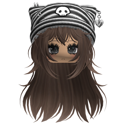 Emo Kawaii Skull Beanie W/ Wolfcut Brown V4