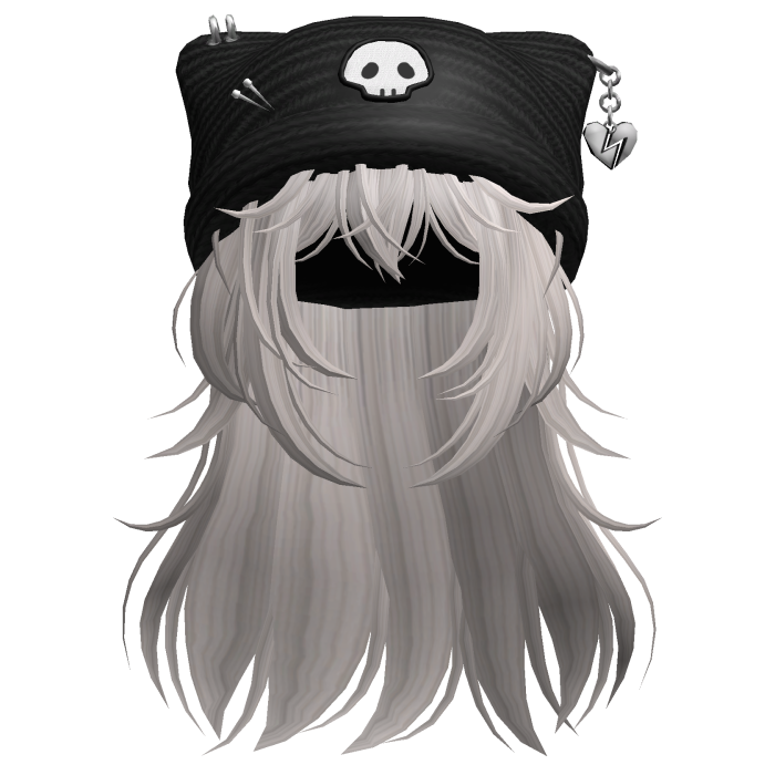 Emo Kawaii Skull Beanie W/ Wolfcut Silver V4