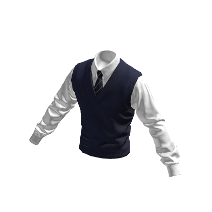 Layered Blue/White Knit Vest Shirt w/ Striped Tie