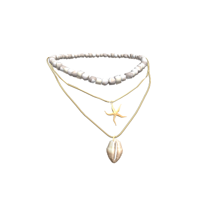 Layered Starfish Shell Bead Necklace Gold 3.0