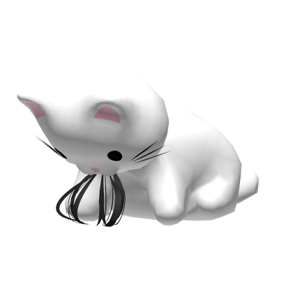 White cat eating black hair on head Roblox item