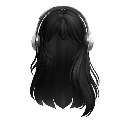 Black Long Hair w Sliver Headphones