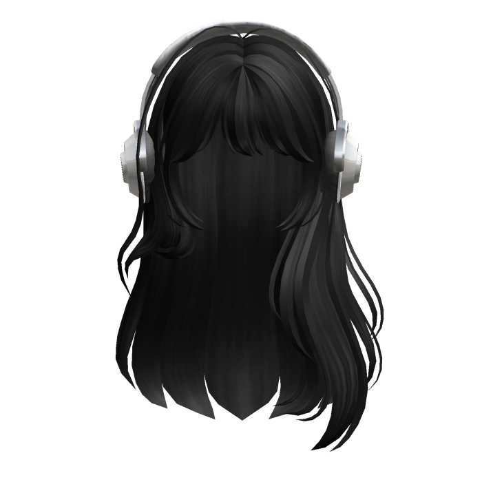 Black Long Hair w Sliver Headphones