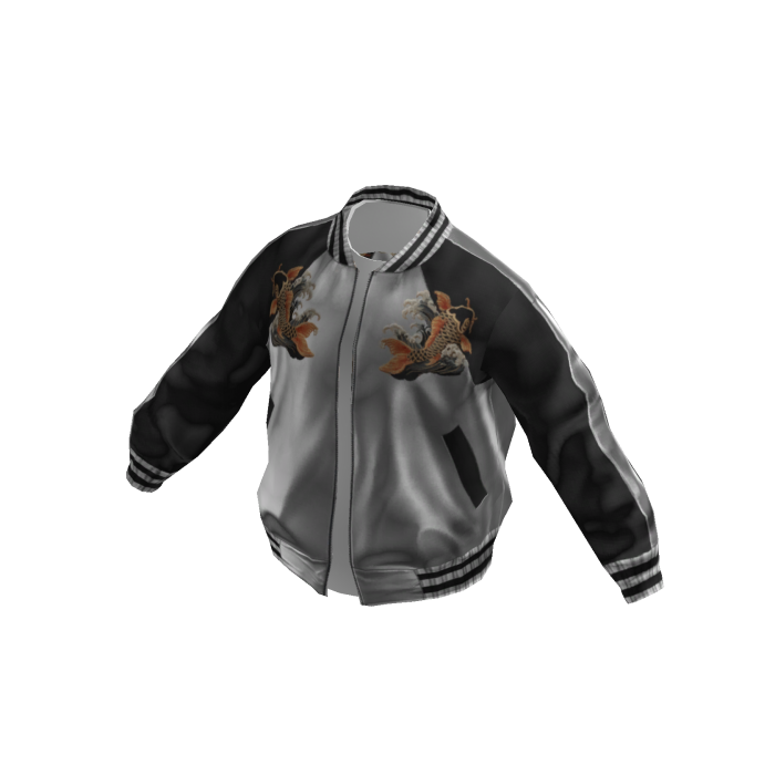 Silver Black Sukajan Jacket w/ Koi Fish Embroidery