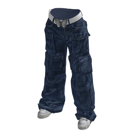 Blue Y2K Diamond Gem Belted Cargo Jeans | Roblox Item
