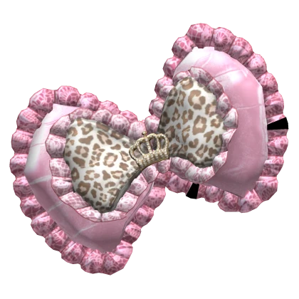 Pink Gyaru Agejo Leopard Ruffle Lace Bow w/ Crown | Roblox