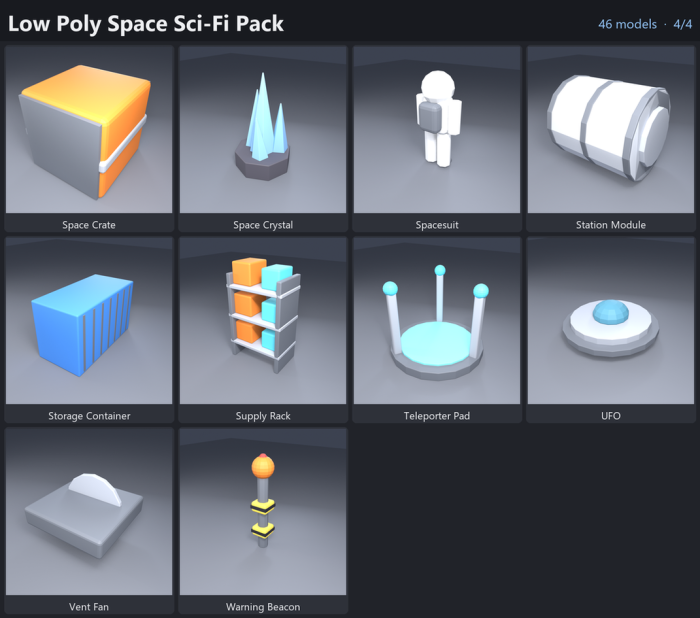 Low Poly Space Sci-Fi Props Pack x46 preview 4