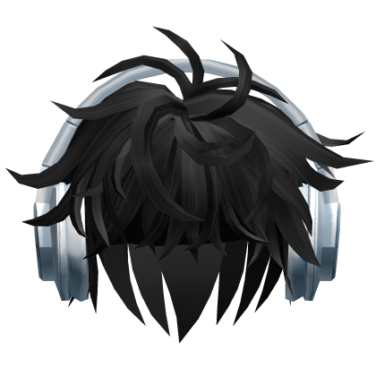 Black Messy Emo Hair Grunge w Headphones Cute Boy Roblox item