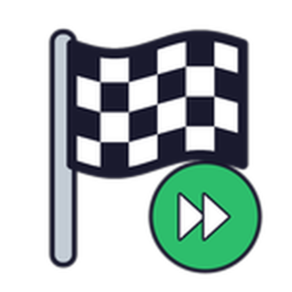Store icon: a black and white chequered flag with a green fast-forward badge in the corner