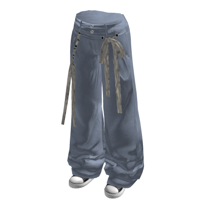 Baggy Pants with Long Waist Tie (Light Blue)